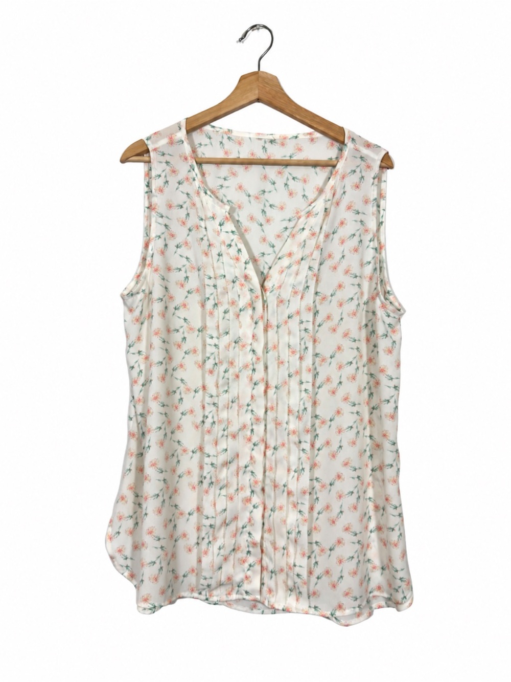 Women's Floral Pintuck Sleeveless Top Size M Cottagecore Business Casual Office